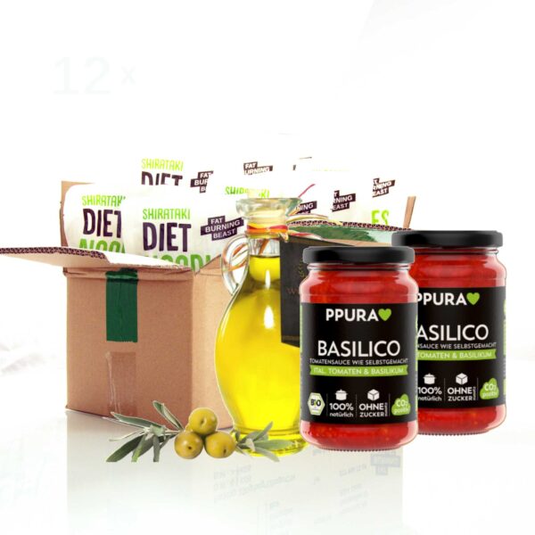 Shiratakinudeln mit Olivenöl und Sugo Basilikum Sauce